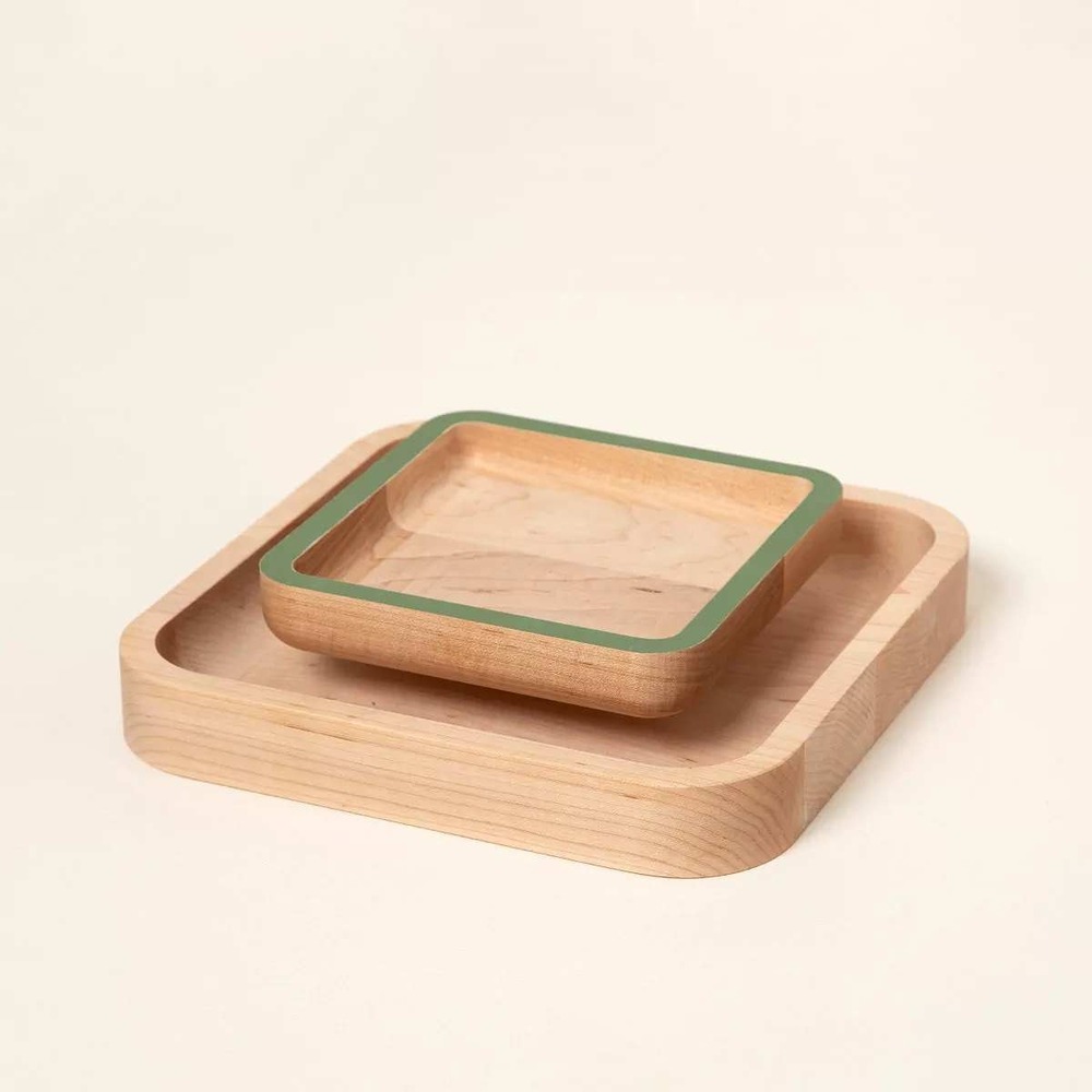 NEW Uncommon Goods Pistachio Pedestal Wooden Serving Tray Set